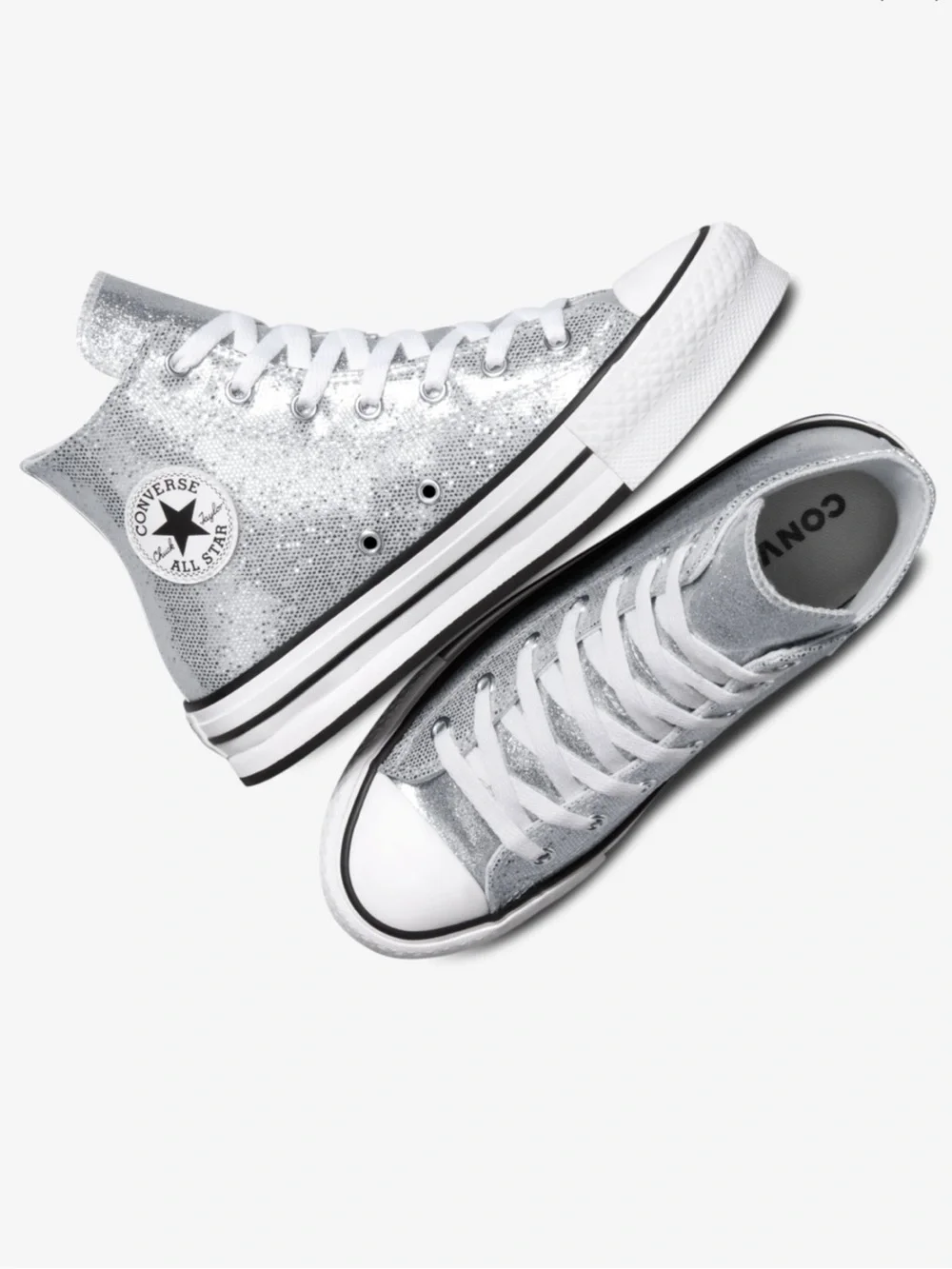 Converse Chuck Taylor Glitter All Star EVA Lift Hi Silver/White/Barely Grey 11